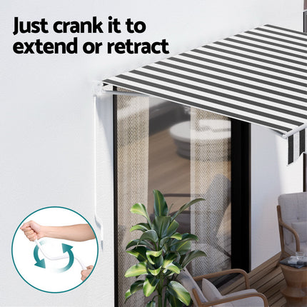 Instahut Retractable Folding Arm Awning Manual Sunshade 3Mx2.5M Grey White.