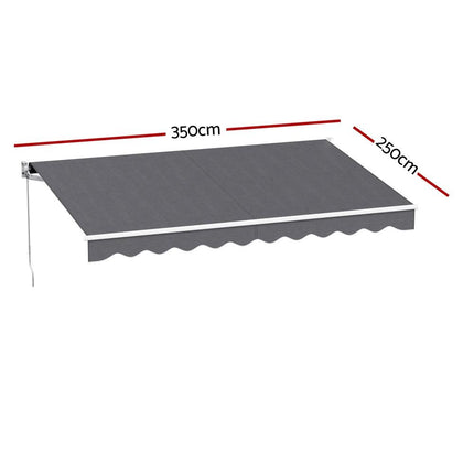 Instahut Retractable Folding Arm Awning Manual Sunshade 3.5M X 2.5M Grey.
