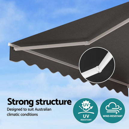 Instahut Retractable Folding Arm Awning Manual Sunshade 3.5M X 2.5M Grey.