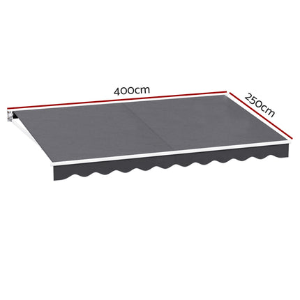 Instahut Retractable Folding Arm Awning Manual Sunshade 4Mx2.5M Grey.