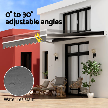 Instahut Retractable Folding Arm Awning Manual Sunshade 4Mx2.5M Grey.