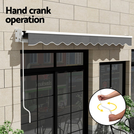 Instahut Retractable Folding Arm Awning Manual Sunshade 4Mx2.5M Grey.
