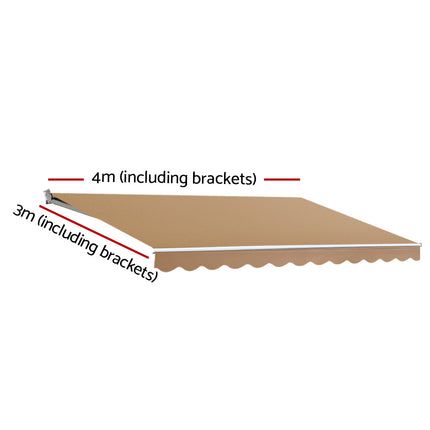 Instahut Retractable Folding Arm Awning Manual Sunshade 4Mx3M Beige.