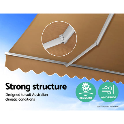 Instahut Retractable Folding Arm Awning Manual Sunshade 4Mx3M Beige.