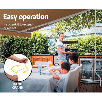 Instahut Retractable Folding Arm Awning Manual Sunshade 4Mx3M Beige.