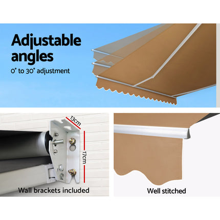 Instahut Retractable Folding Arm Awning Manual Sunshade 4Mx3M Beige.