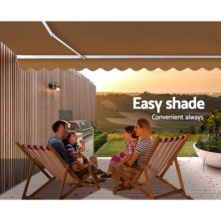 Instahut Retractable Folding Arm Awning Manual Sunshade 4Mx3M Beige.