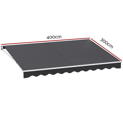 Instahut Retractable Folding Arm Awning Manual Sunshade 4Mx3M Grey.