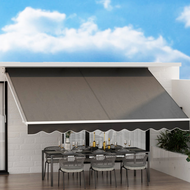 Instahut Retractable Folding Arm Awning Manual Sunshade 4Mx3M Grey.