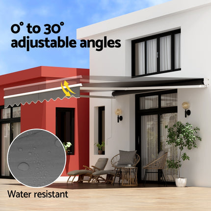 Instahut Retractable Folding Arm Awning Manual Sunshade 4Mx3M Grey.