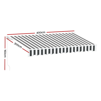 Instahut Retractable Folding Arm Awning Manual Sunshade 4Mx3M Grey White.