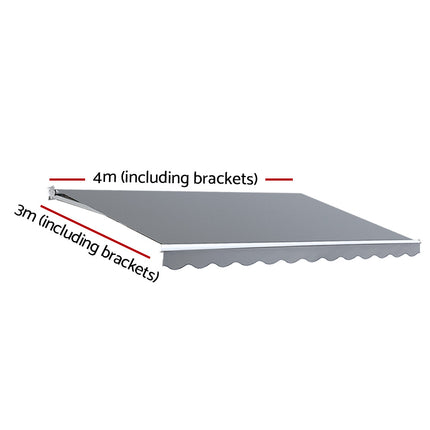 Instahut Retractable Folding Arm Awning Manual Sunshade 4Mx3M Pearl Grey.