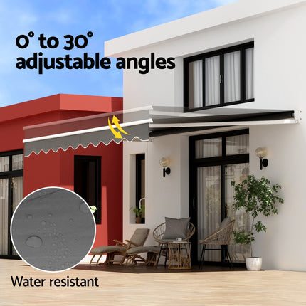 Instahut Retractable Folding Arm Awning Manual Sunshade 4.5Mx2.5M Grey.