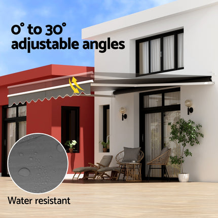 Instahut Retractable Folding Arm Awning Manual Sunshade 4.5Mx3M Grey.