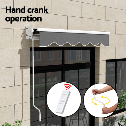 Instahut Retractable Folding Arm Awning Motorised Sunshade 2Mx1.5M Grey.