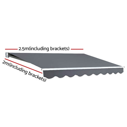 Instahut Retractable Folding Arm Awning Motorised Sunshade 2.5Mx2M Grey.