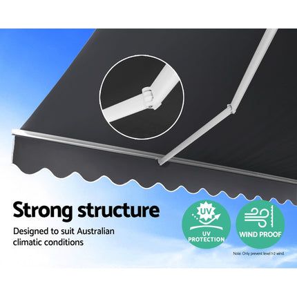 Instahut Retractable Folding Arm Awning Motorised Sunshade 2.5Mx2M Grey.