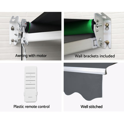 Instahut Retractable Folding Arm Awning Motorised Sunshade 2.5Mx2M Grey.