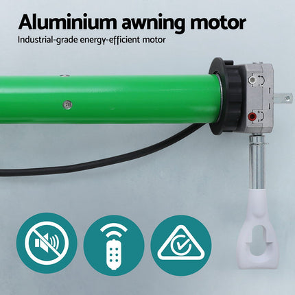 Instahut Retractable Folding Arm Awning Motorised Sunshade 3Mx2.5M Green White.