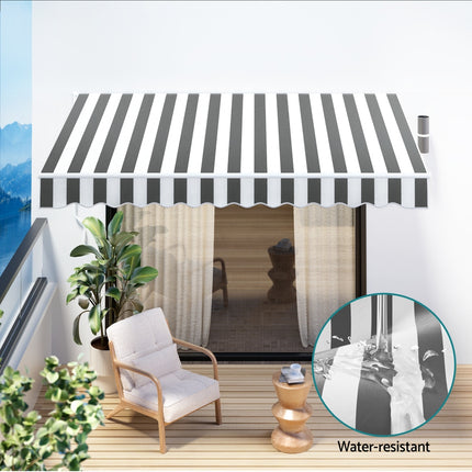 Instahut Retractable Folding Arm Awning Motorised Sunshade 3Mx2.5M Grey White.
