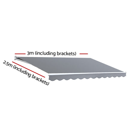 Instahut Retractable Folding Arm Awning Motorised Sunshade 3Mx2.5M Pearl Grey.