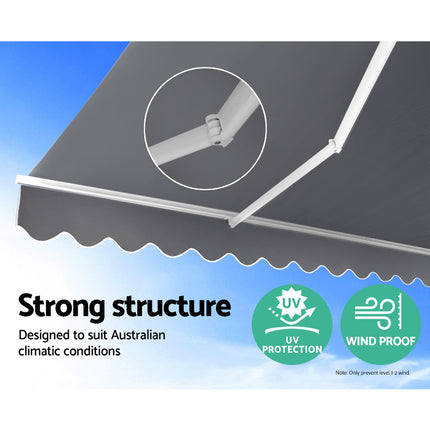 Instahut Retractable Folding Arm Awning Motorised Sunshade 3Mx2.5M Pearl Grey.