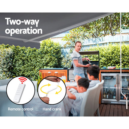 Instahut Retractable Folding Arm Awning Motorised Sunshade 3Mx2.5M Pearl Grey.