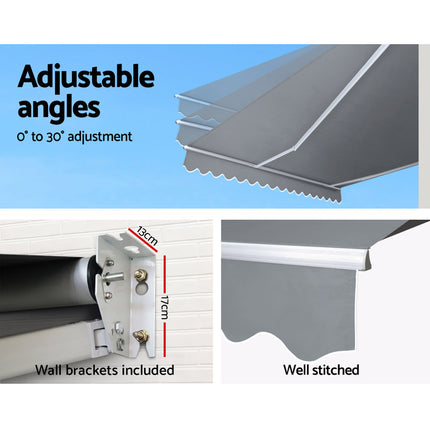 Instahut Retractable Folding Arm Awning Motorised Sunshade 3Mx2.5M Pearl Grey.