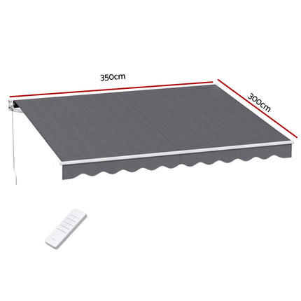 Instahut Retractable Folding Arm Awning Motorised Sunshade 3.5M X 3M Grey