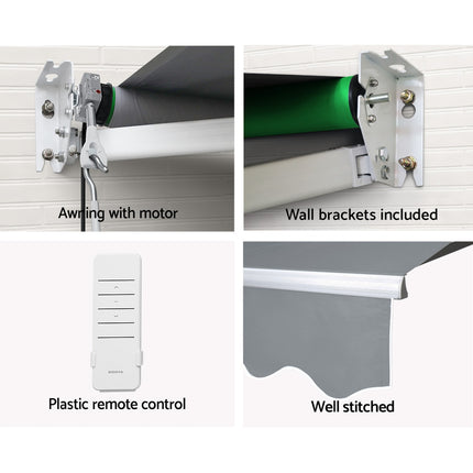 Instahut Retractable Folding Arm Awning Motorised Sunshade 4Mx2.5M Pearl Grey.