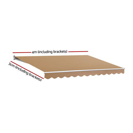 Instahut Retractable Folding Arm Awning Motorised Sunshade 4Mx3M Beige.