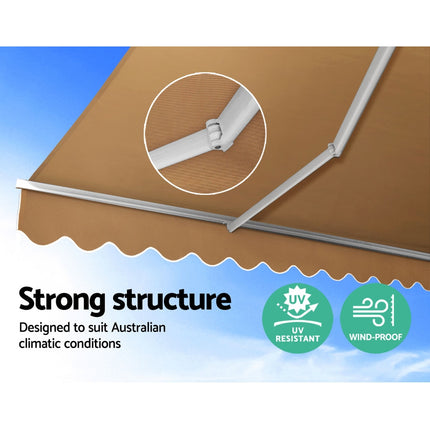 Instahut Retractable Folding Arm Awning Motorised Sunshade 4Mx3M Beige.