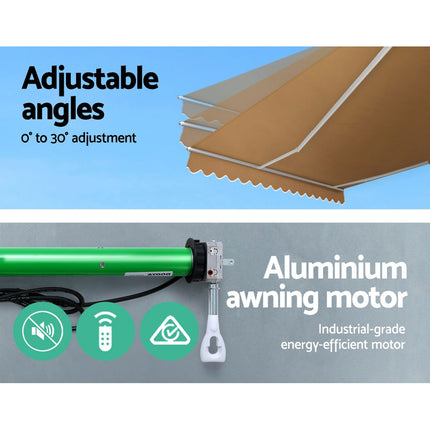 Instahut Retractable Folding Arm Awning Motorised Sunshade 4Mx3M Beige.