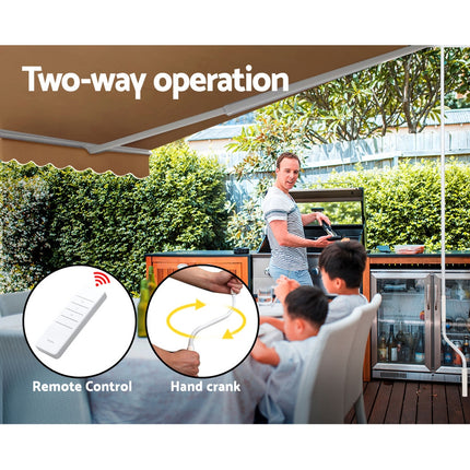 Instahut Retractable Folding Arm Awning Motorised Sunshade 4Mx3M Beige.