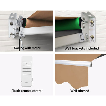 Instahut Retractable Folding Arm Awning Motorised Sunshade 4Mx3M Beige.