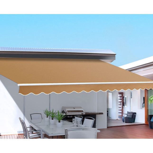 Instahut Retractable Folding Arm Awning Motorised Sunshade 4Mx3M Beige.