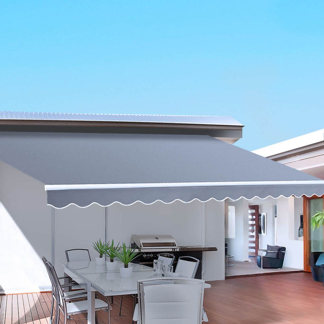 Instahut Retractable Folding Arm Awning Motorised Sunshade 4Mx3M Pearl Grey.