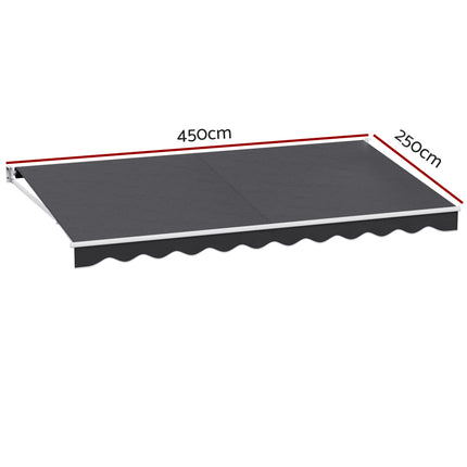 Instahut Retractable Folding Arm Awning Motorised Sunshade 4.5Mx2.5M Grey.