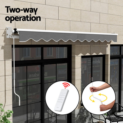 Instahut Retractable Folding Arm Awning Motorised Sunshade 4.5Mx2.5M Grey.