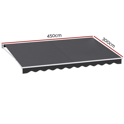 Instahut Retractable Folding Arm Awning Motorised Sunshade 4.5Mx3M Grey.