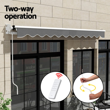 Instahut Retractable Folding Arm Awning Motorised Sunshade 4.5Mx3M Grey.