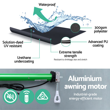 Instahut Retractable Folding Arm Awning Motorised Sunshade 5Mx3M Grey.