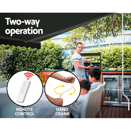 Instahut Retractable Folding Arm Awning Motorised Sunshade 5Mx3M Grey.