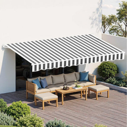 Instahut Retractable Folding Arm Awning Motorised Sunshade 5Mx3M Grey White.