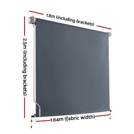 Instahut 1.8X2.5M Outdoor Blinds Awning Roll Down Canopy Retractable Outdoor Blinds Window Shade Grey.
