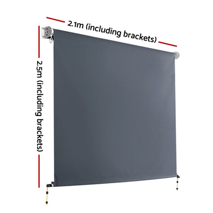 Instahut 2.1X2.5M Outdoor Blinds Awning Roll Down Canopy Retractable Outdoor Blinds Window Shade Grey.