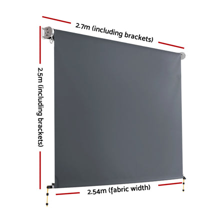 Instahut 2.7X2.5M Outdoor Blinds Awning Roll Down Canopy Retractable Outdoor Blinds Window Shade Grey.