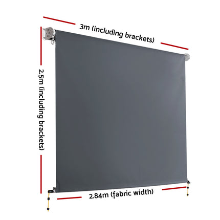 Instahut 3X2.5M Outdoor Blinds Awning Roll Down Canopy Retractable Outdoor Blinds Window Shade Grey.