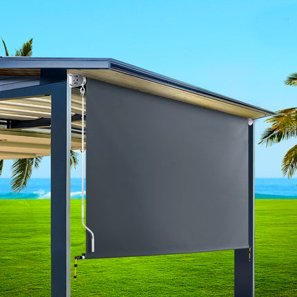 Instahut 3X2.5M Outdoor Blinds Awning Roll Down Canopy Retractable Outdoor Blinds Window Shade Grey.