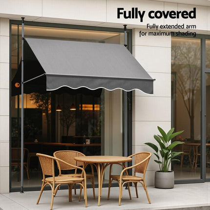 Instahut Window Fixed Pivot Arm Awning Outdoor Door Canopy 2X1.8M Grey.